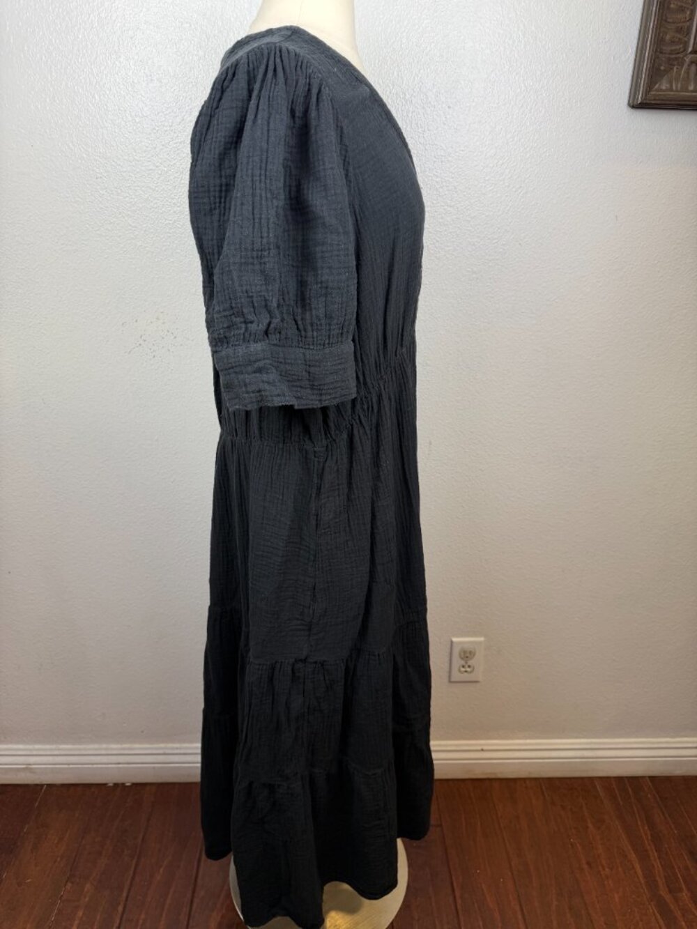 Madewell 100% Cotton Gauze Lightspun Button Front Tiered Midi Dress Size 16W - Picture 6 of 7